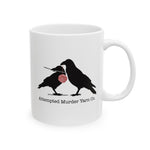 Logo Mug, Crow and Yarn Ball Ceramic Mug, Attempted Murder Yarn Co. Coffee Cup for Knitters and Crocheters (11oz, 15oz)