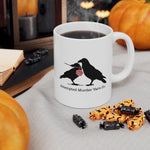Logo Mug, Crow and Yarn Ball Ceramic Mug, Attempted Murder Yarn Co. Coffee Cup for Knitters and Crocheters (11oz, 15oz)